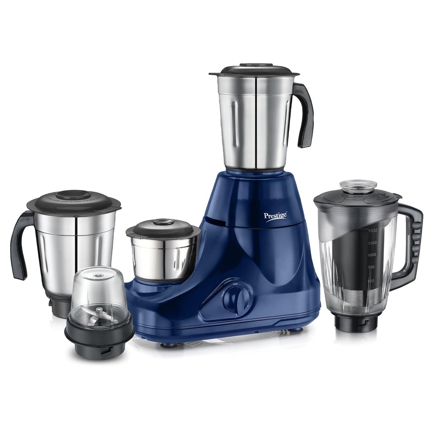 Prestige Astra 750W Mixer Grinder 5 Jars -Stainless Steel Jars - 3U, Juicer Jar-1U & Mix-O-Keep Jar - 1U|Blue & Black