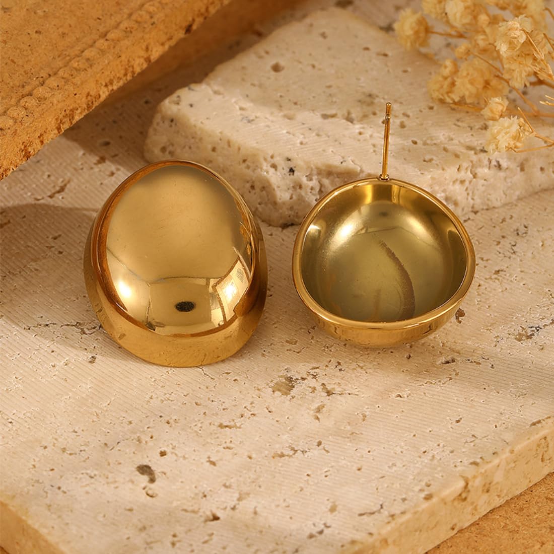 Aaishwarya 18K Gold Plated Dome Shaped Studs | Earrings for Women and Girls | Bold Statement Jewelry | Waterproof & Anti-Tarnish Jewels | Stainless Steel Earring | Party Accessory | Jewelry Gift