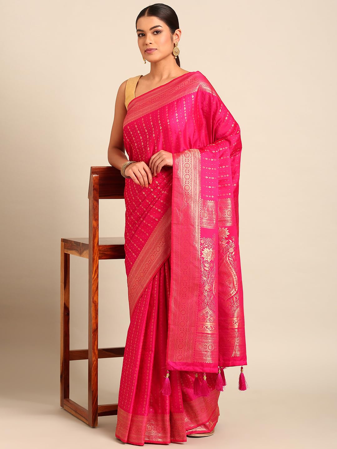 MOHEY Rani Art Silk Zari Weave Saree for Women