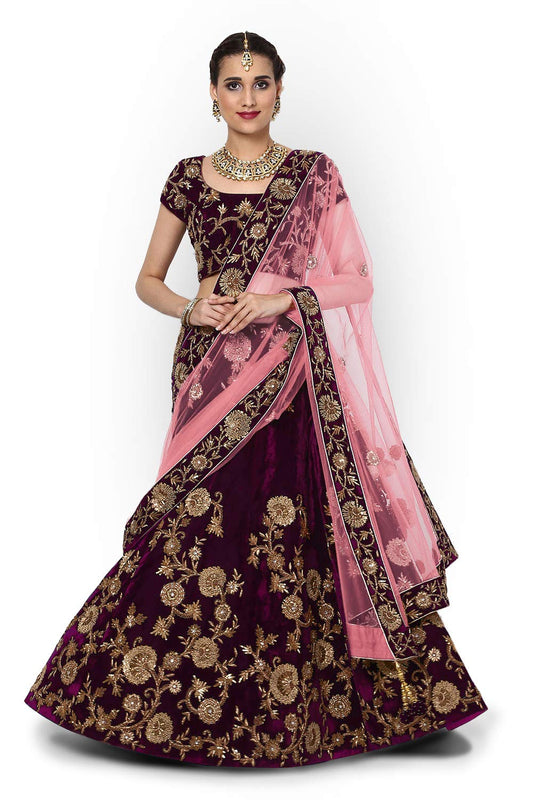 Zeel Clothing Women's Silk Semi-stitched Lehenga Choli (zc-7012_purple_free Size)