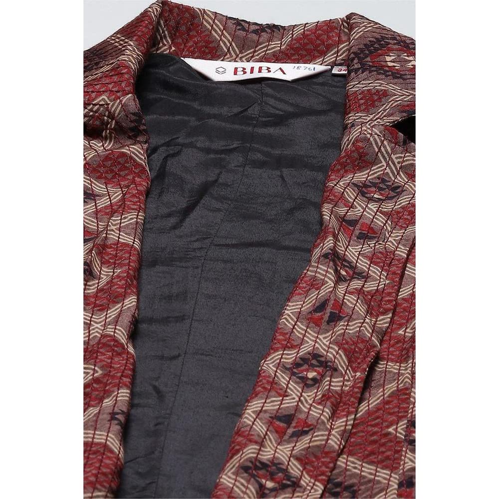 BIBA Women Printed Mix and Match Polyester Blend Standard Length Jacket (WINTER W18761_Brown_34)