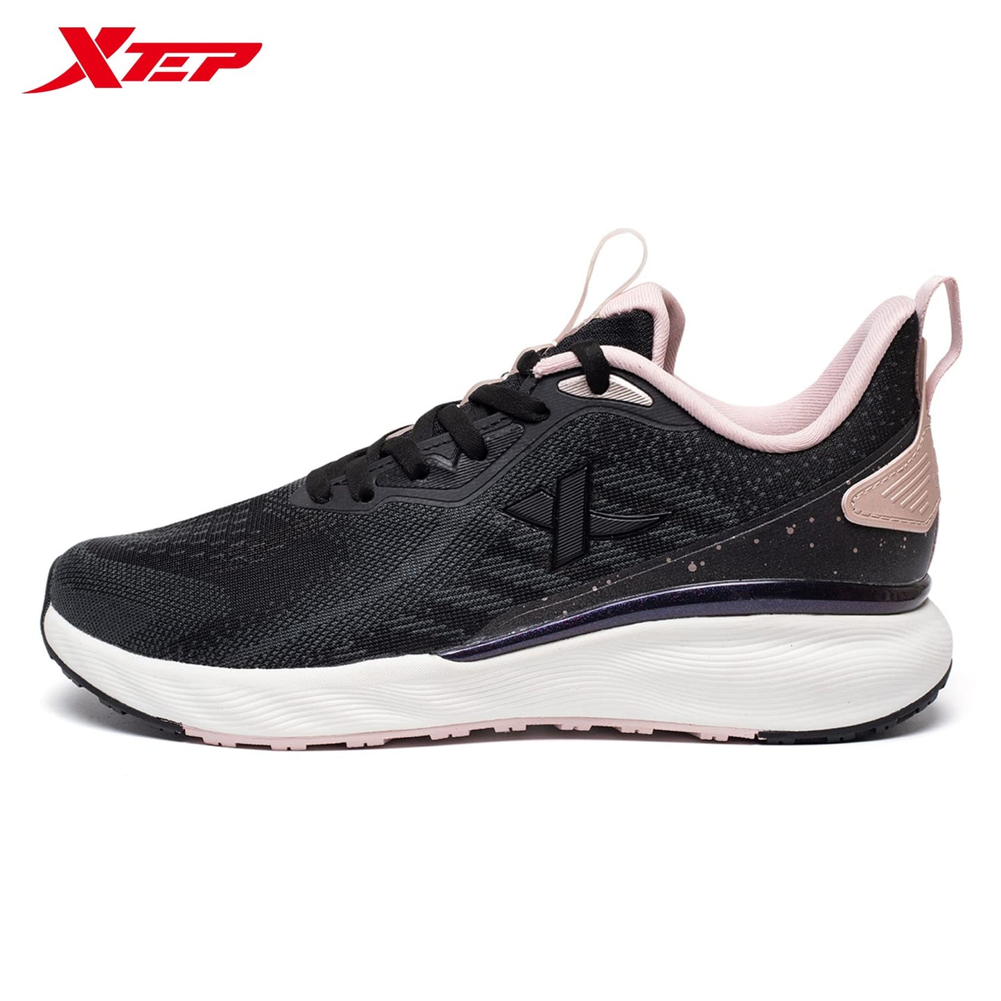 XTEP Women's Dynamic Rebounding Sole Soft Mesh Upper Running Shoes (Black Golden, 3 UK)