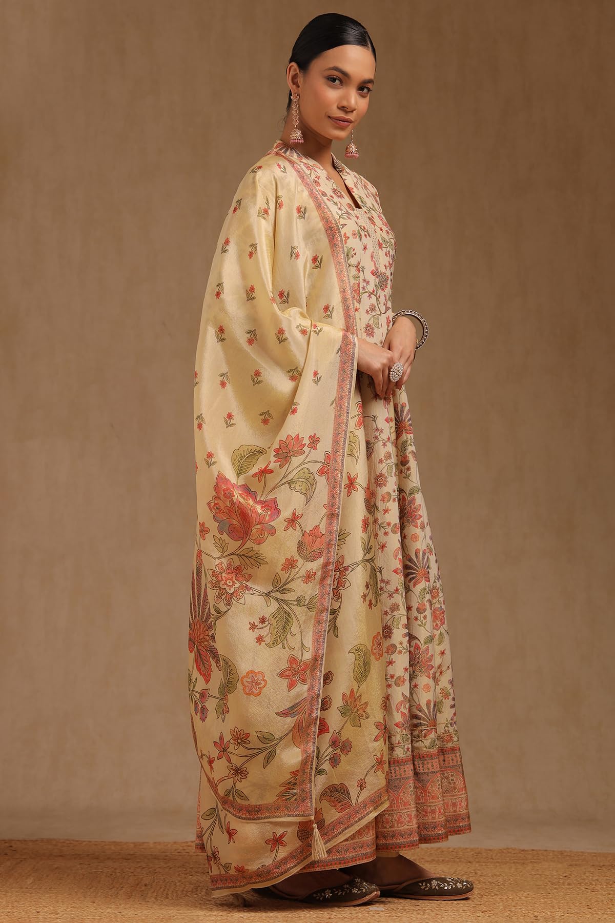 Soch Womens Beige Tissue Botanical Salwar Suit With Cutdana