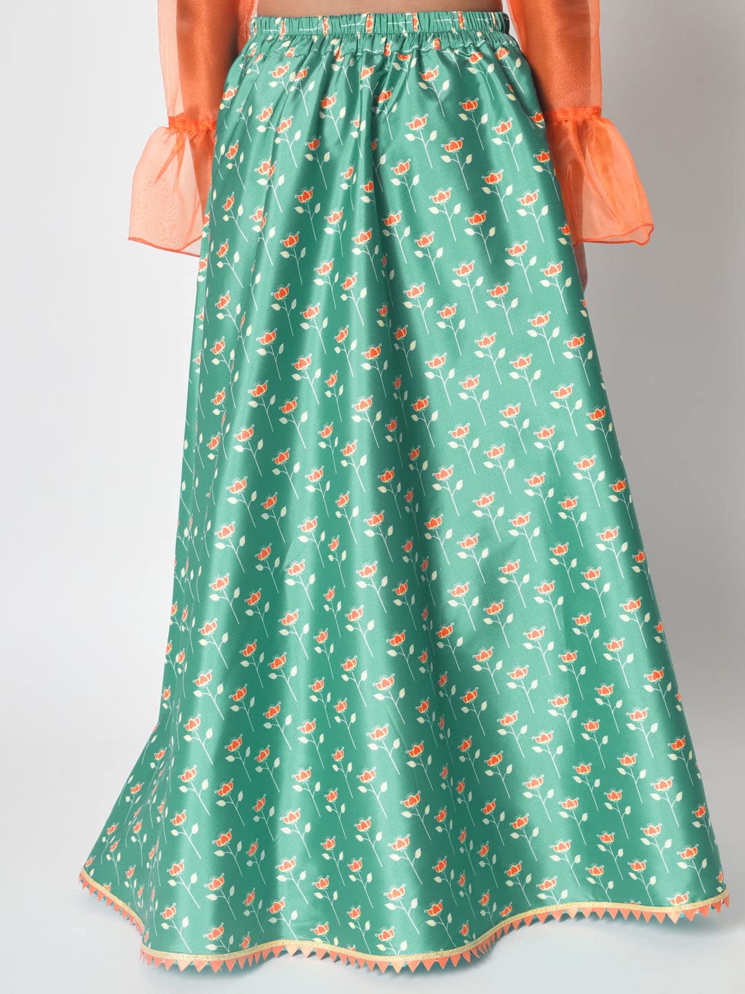 studio rasa Girls Poly Silk Printed Bias Kids Skirt for Wedding Party Festive(GSC12305/15-16_Light Green_15-16yrs)