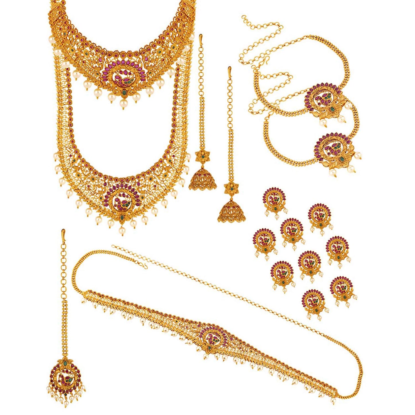 Voylla Matt Bridals Pearl Jewellery Set for Women (Golden) (8907617930565)