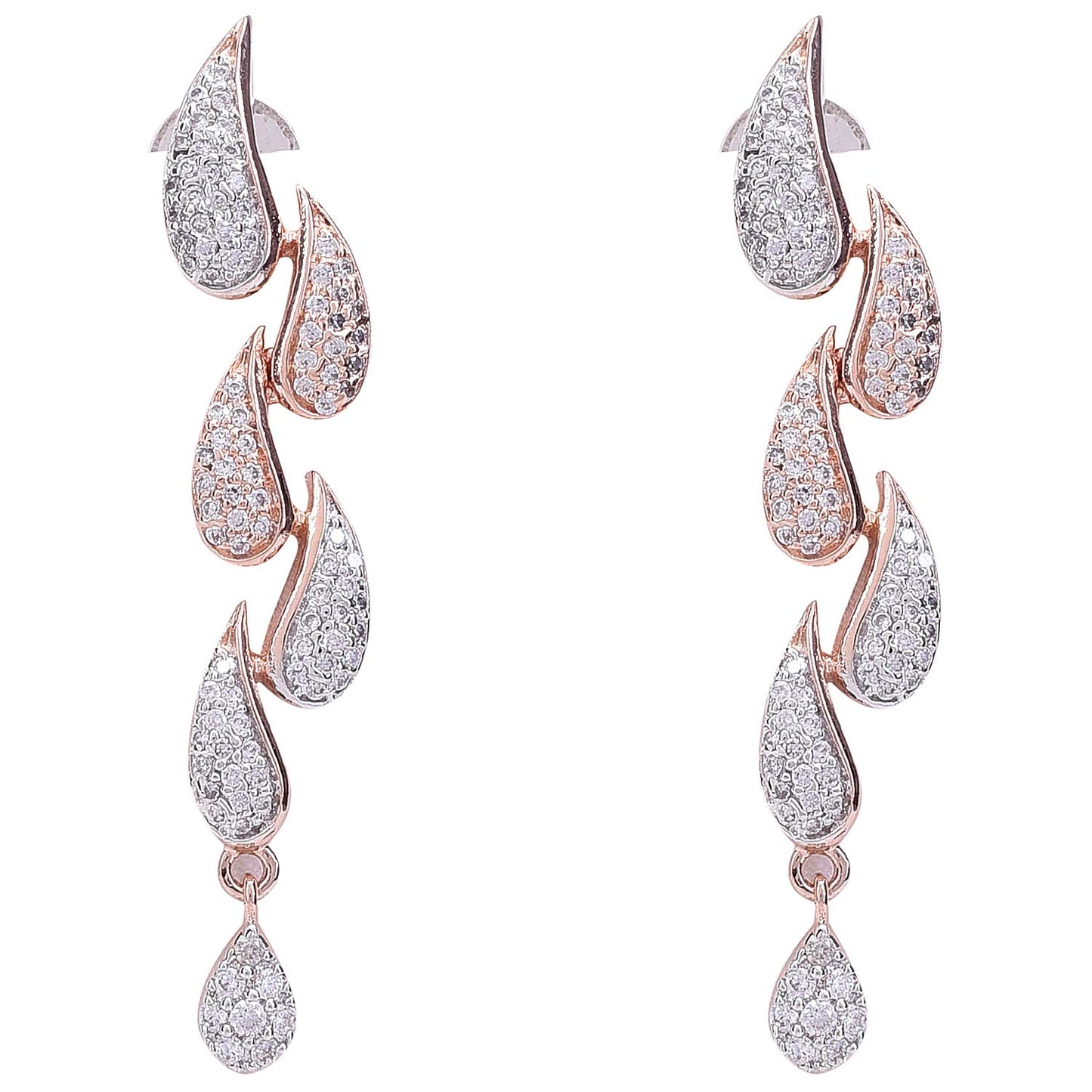 Ratnavali Jewels American Diamond CZ Rose Gold Plated Designer Jewellery Set/Necklace Set with Chain & Earring for Girls/Women (RV3382RG)