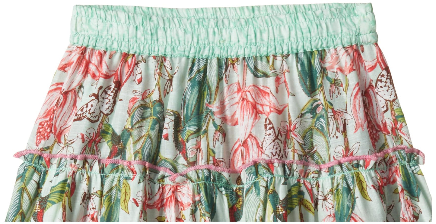 BIBA Girl Printed Flared Maxi Dress Skirt (Kw4455_Mint Green_3)