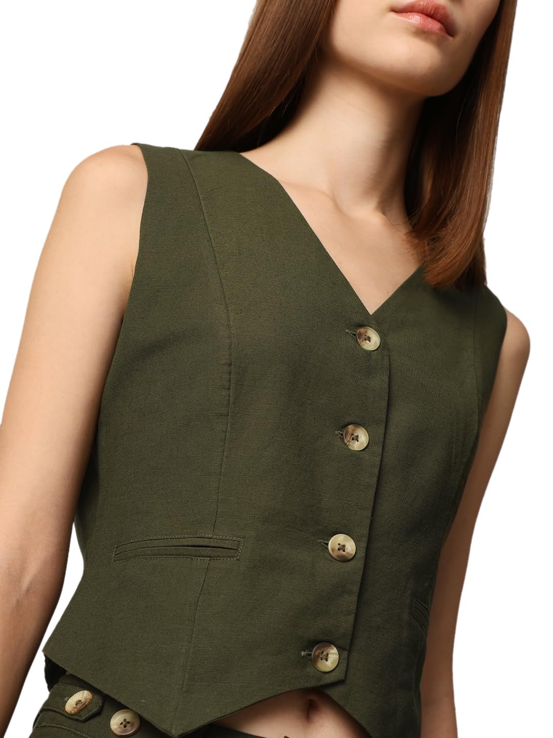 ONLY Women's Regular Fit Dark Green Waistcoat