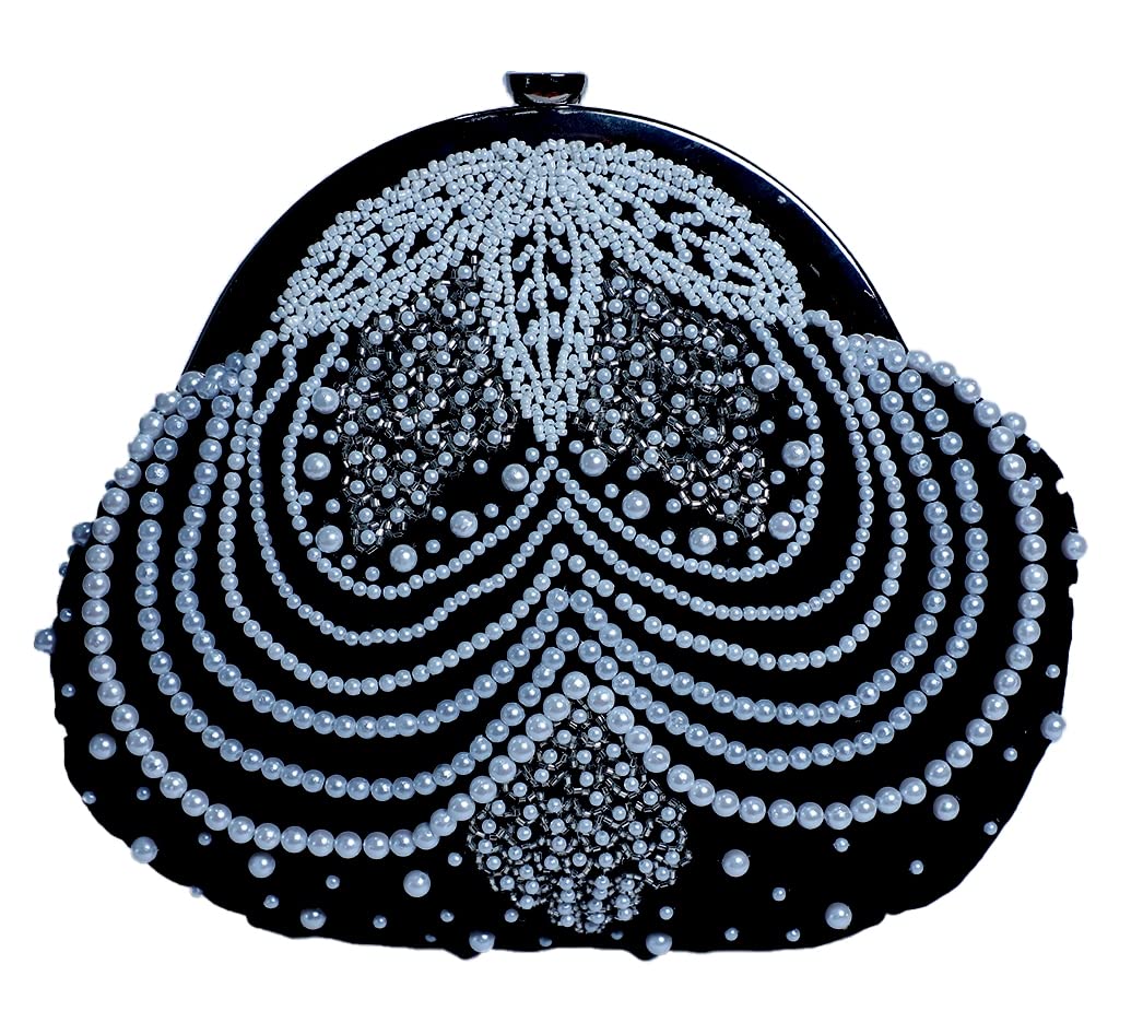 SWISNI Pearly Half Frame Clutch Bag II Women's Traditional Designer Clutch For Women & Girls II BATUA BAGS (Black)