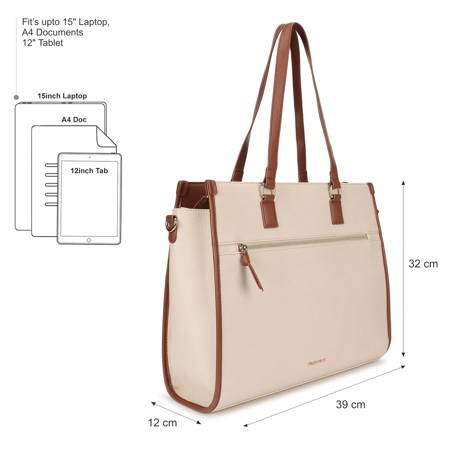 Fastrack PowerCarry Laptop Tote | Faux-Leather Laptop Tote for Women | Dual Compartments, 15'' Padded Laptop Sleeve, Adjustable Webbing Strap, Trolley Loop & External Quick-Access Pocket