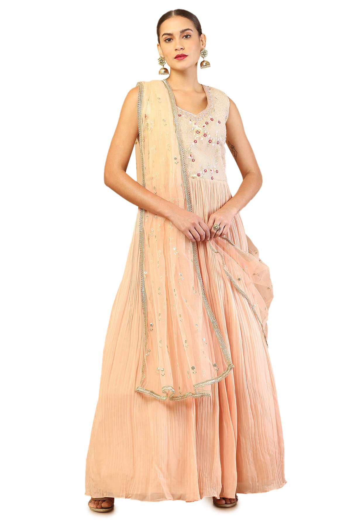 Soch Peach Georgette Gown With Embroidered Designs