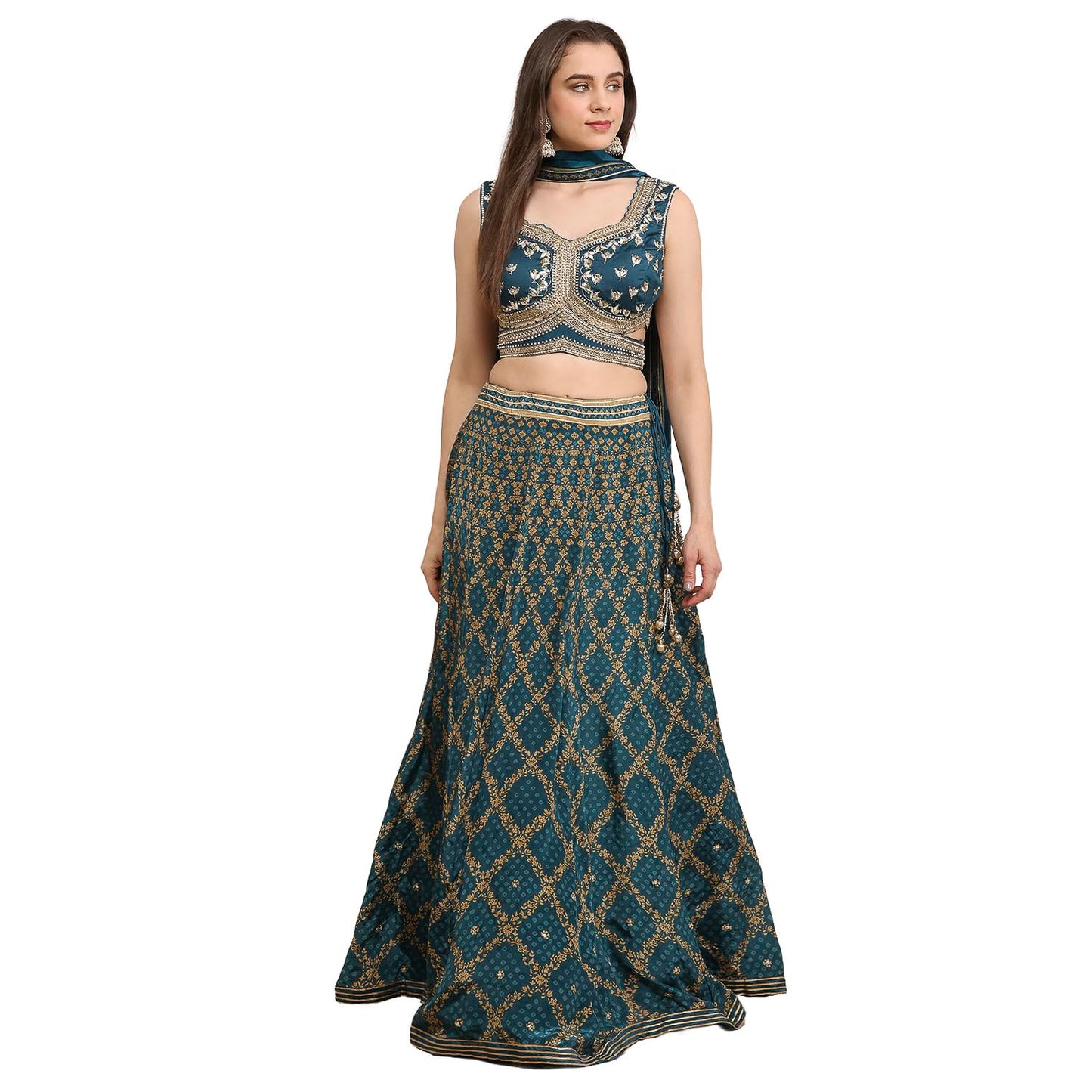 Biba Women Teal Cotton Silk Regular Lehenga Set_34