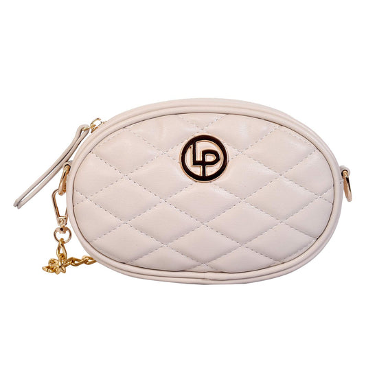 Lino Perros Womens Gold Synthetic Leather Sling Bag (OFFWHITE)