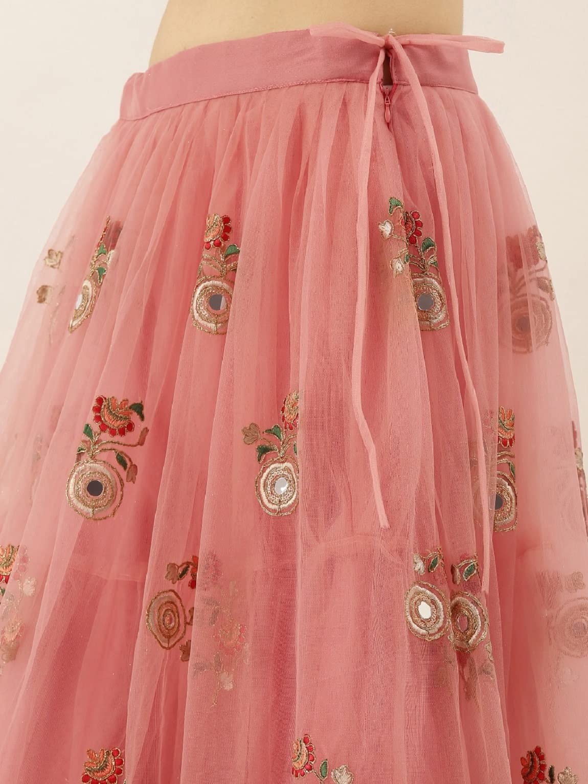 Divine International Trading Co Women's Net Embroidered Semi-Stitched Lehenga Choli with Dupatta (Peach-Wedding-Girlish-Latest-Lehenga; Free Size;7315)