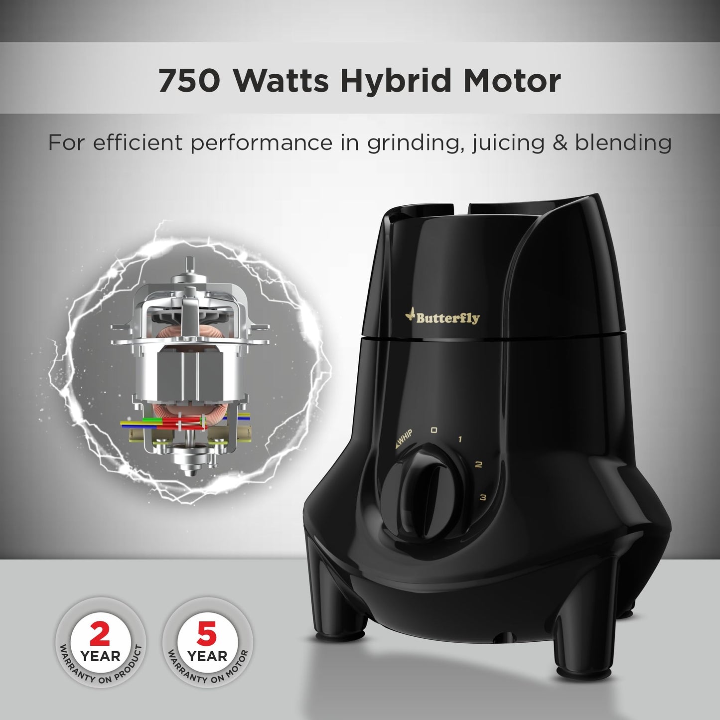 Butterfly Jet Elite Mixer Grinder, 750W, 4 Jars (Grey)