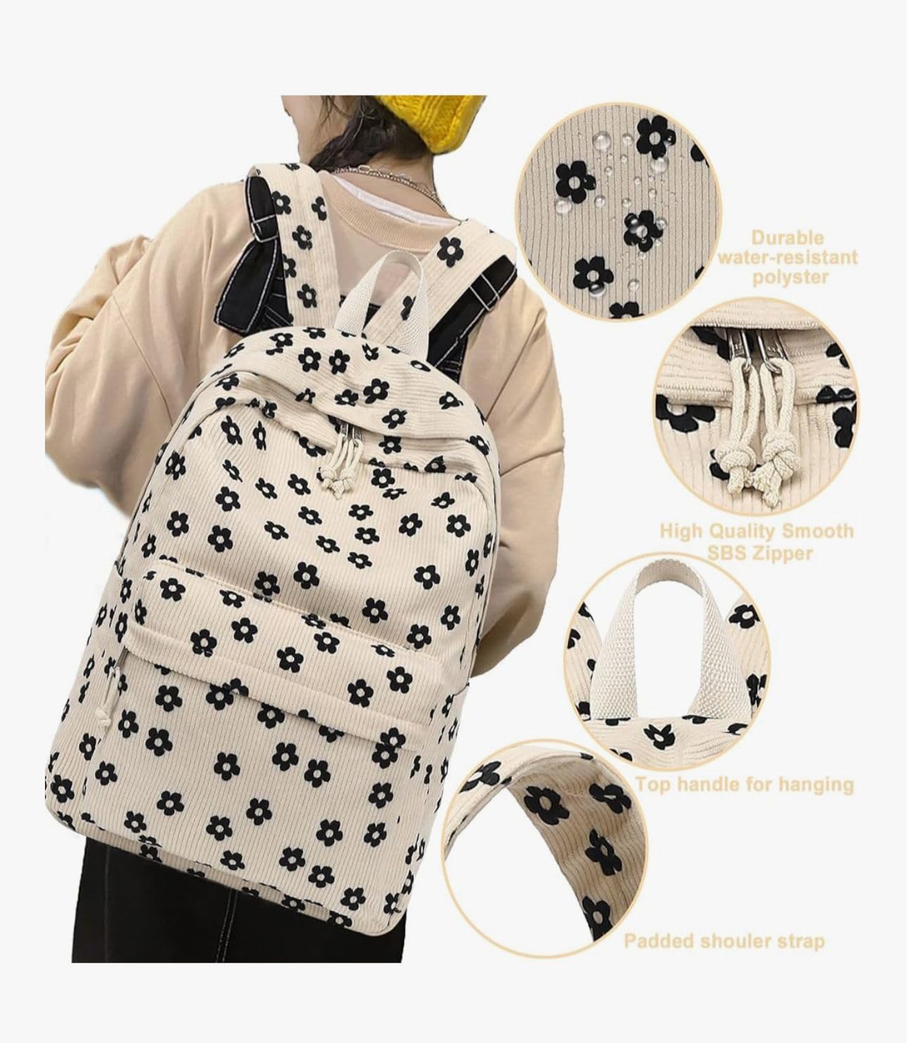 Satic Backpacks for Women/Men Stylish Trendy Casual College Backpacks, Designer School/College/Picnic Bag Backpack For Girls & Women (Floral beige)