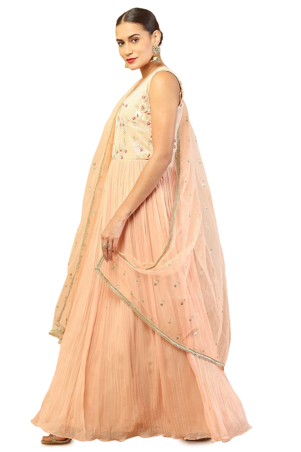 Soch Peach Georgette Gown With Embroidered Designs