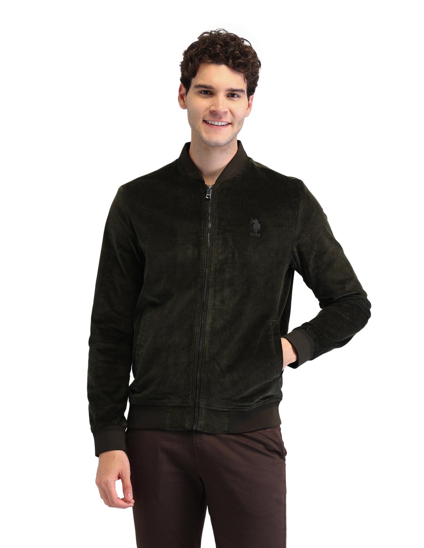 U.S. Polo Assn. Men's Green Textured Mock Collar Long Sleeve Casual Polyester Regular Fit Jacket (USJCK547_Green_3XL)