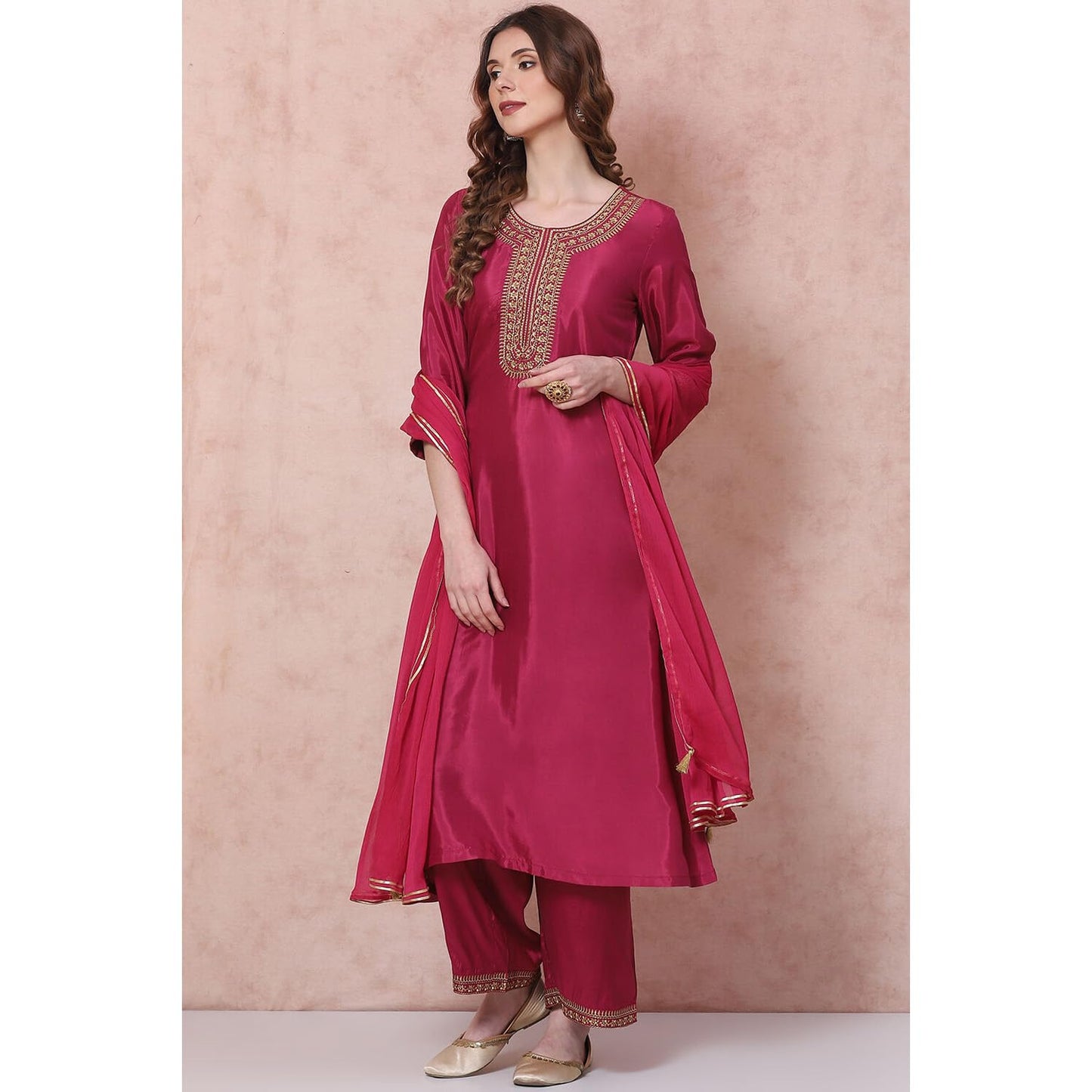 Rangriti Women Wine Viscose A Line Kurta Set_32