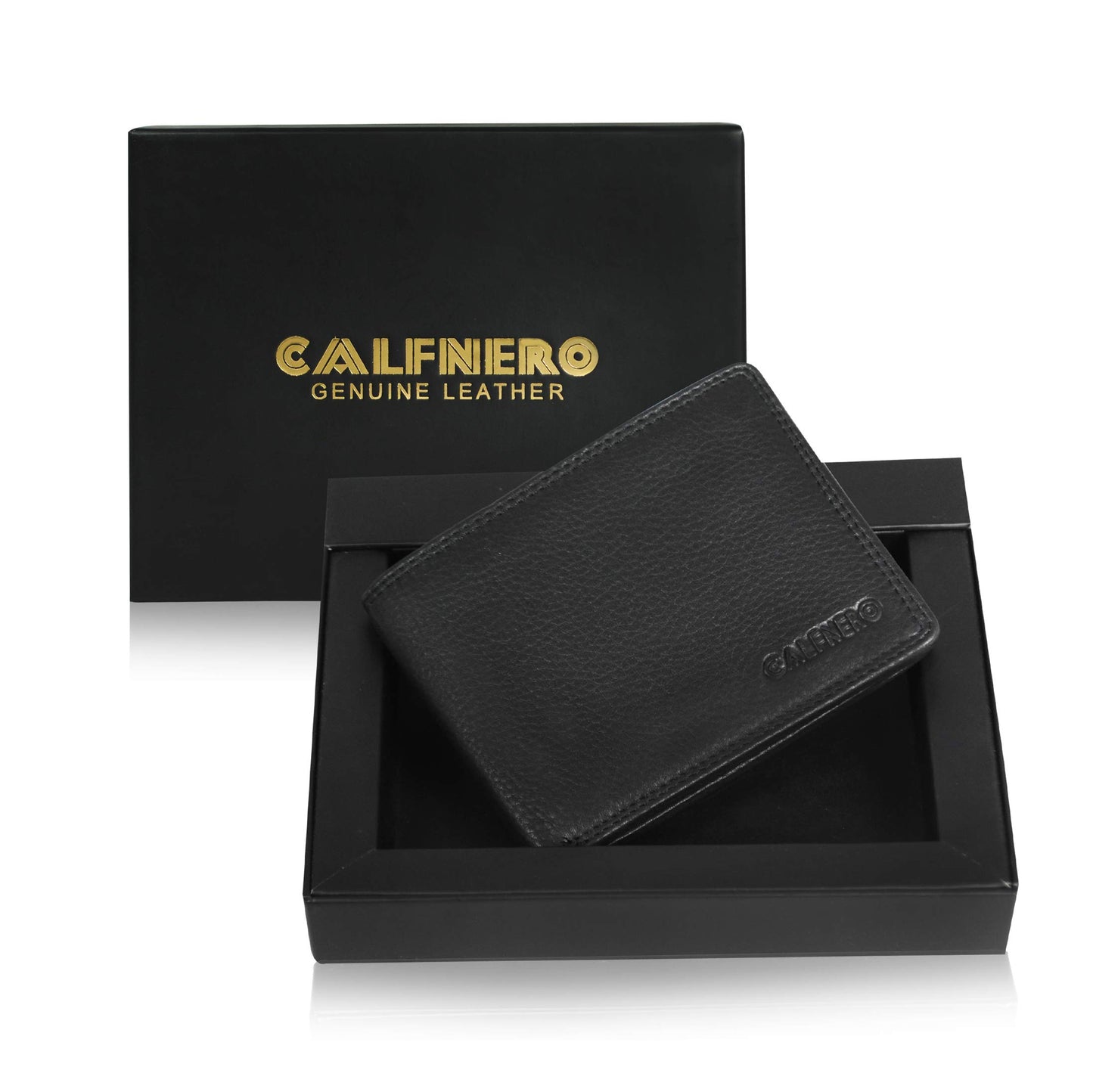 Calfnero Men's Genuine Leather Wallet for Men | RFID Protected | Bifold Wallet with Flip ID Window, Coin Pocket & Zipper Compartment