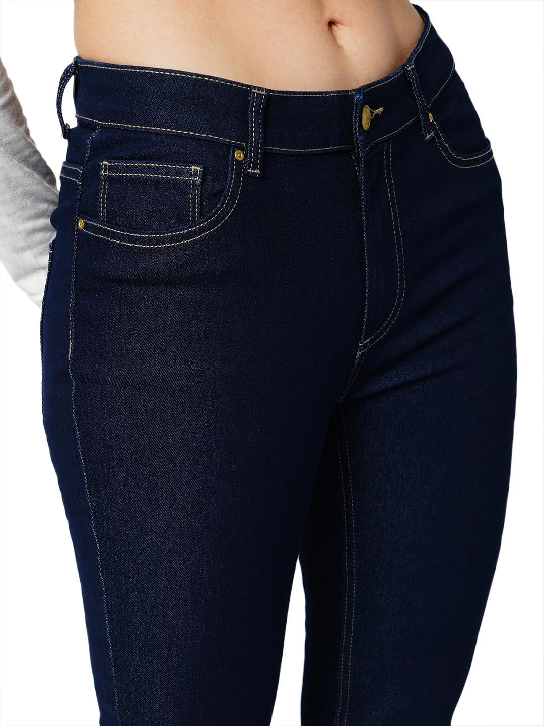ONLY Women Solid Cotton Blend Skinny Fit Mid Rise Stretchable Dark Blue Jeans