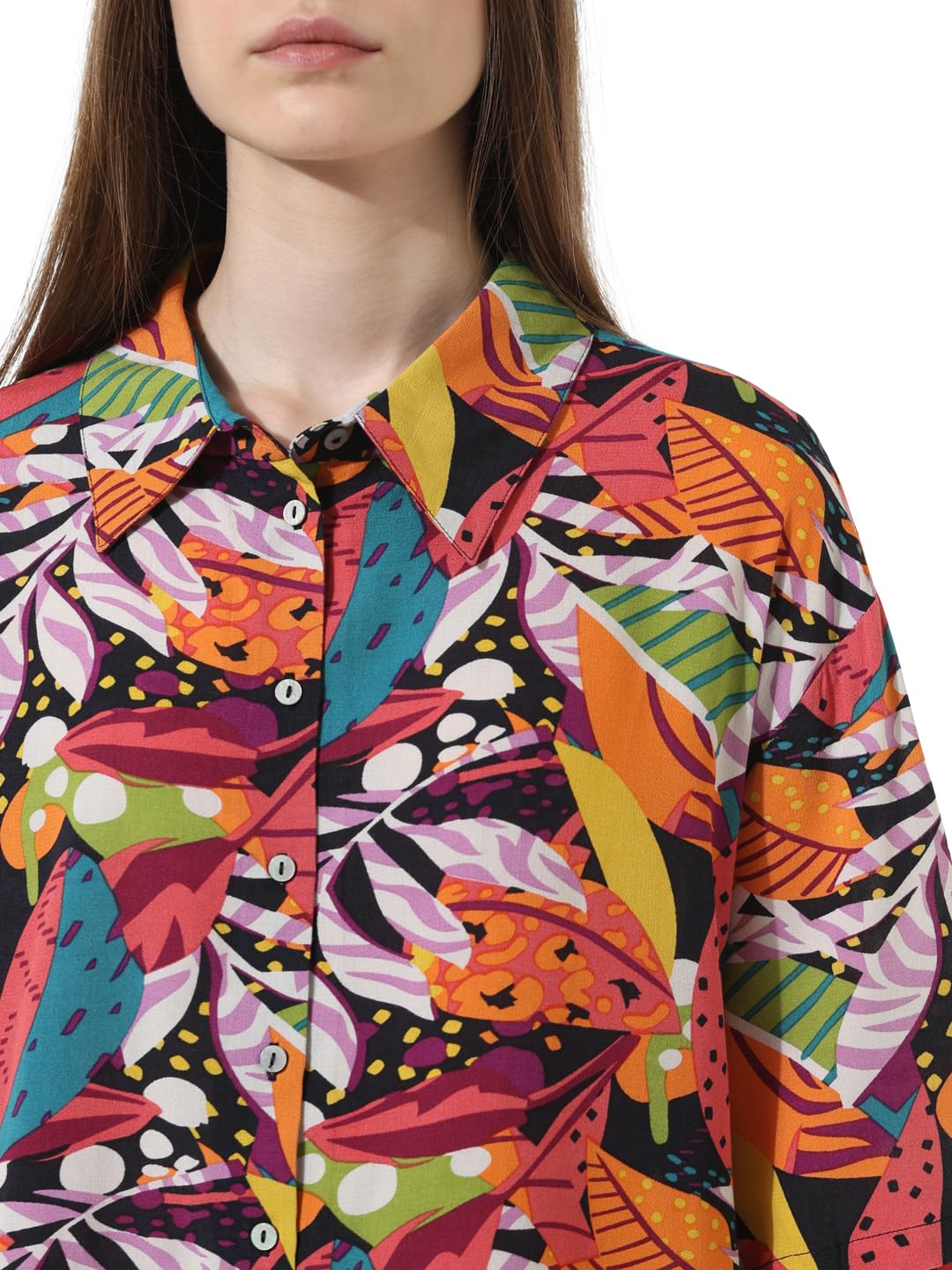 ONLY Women Printed Rayon Oversized Multicolor Shirt