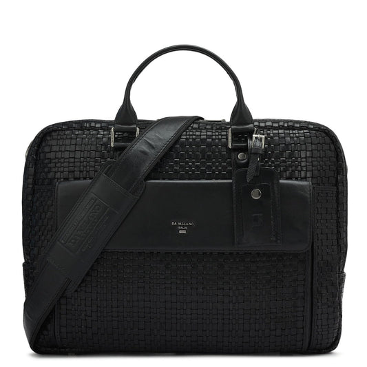 Da Milano Leather Laptop Bag for Men & for Women - Fits Upto 14" Laptop - Black