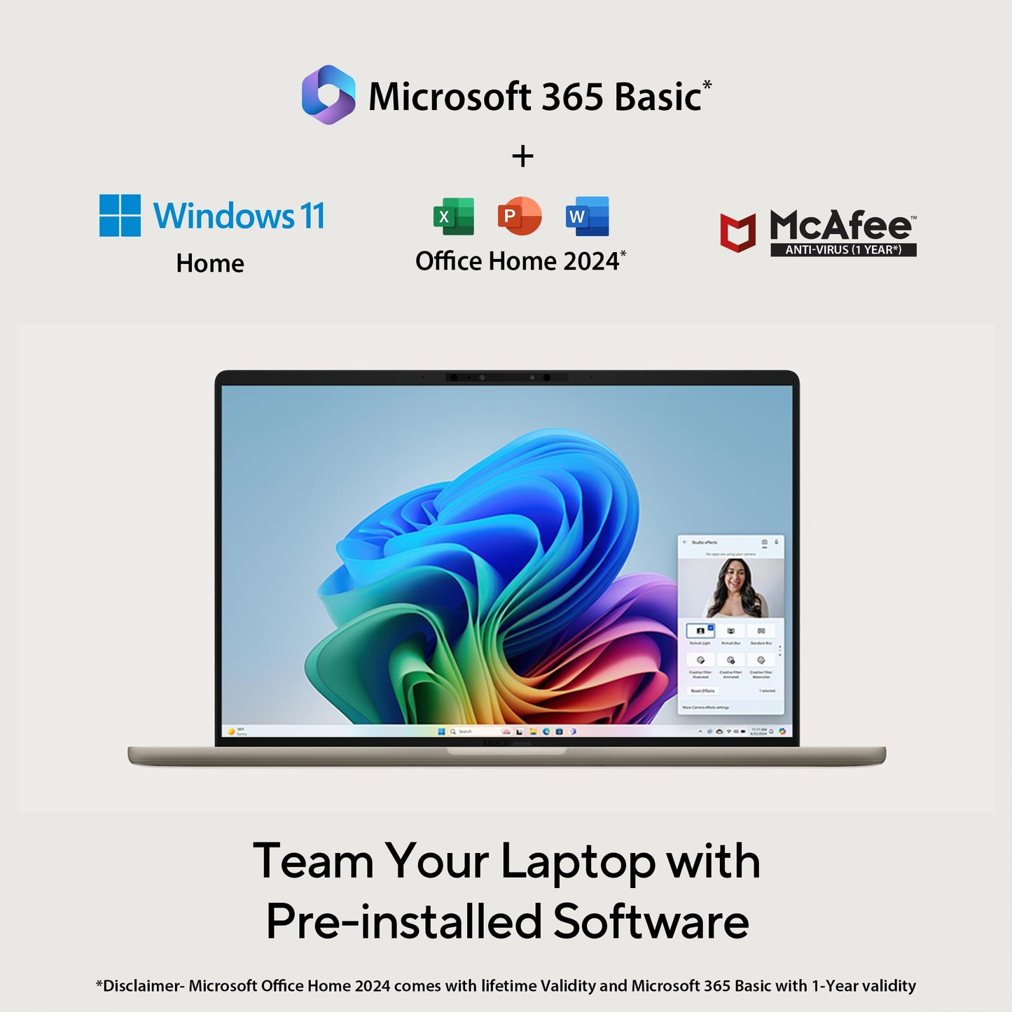 ASUS Zenbook A14, Snapdragon X Elite Processor,(Qualcomm Adreno iGPU/16GB RAM/512GB SSD/Windows 11 Home/MS Office 365 Basic (1Year)*/14" FHD+ OLED/AI PC/Zabriskie Beige/0.98 kg), UX3407RA-QD054WS