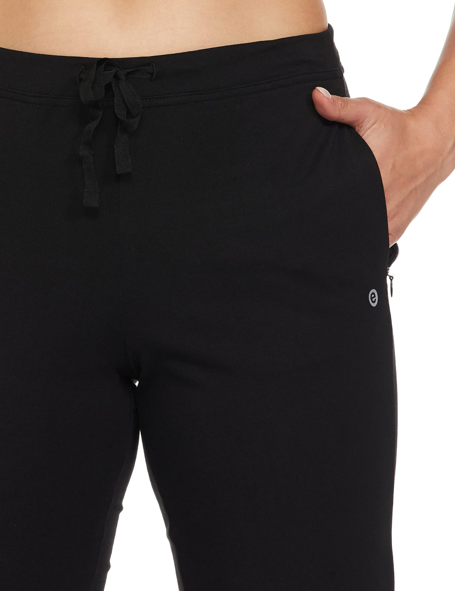 Enamor E014 Mid-Rise Straight Leg Lounge Pants for Women with Adjustable Drawstring and Zipper Pockets(E014_JET BLACK_M)