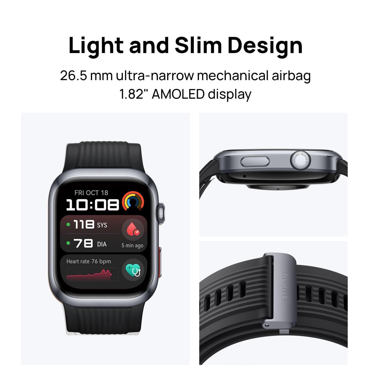 Huawei Watch D2, Smartwatch 1.82" AMOLED, Ambulatory Blood Pressure Monitoring,Sleep Breathing Awareness, SpO2, Light and Slim Design, Health Community, Smart Lifestyle, Bluetooth Calling, Black