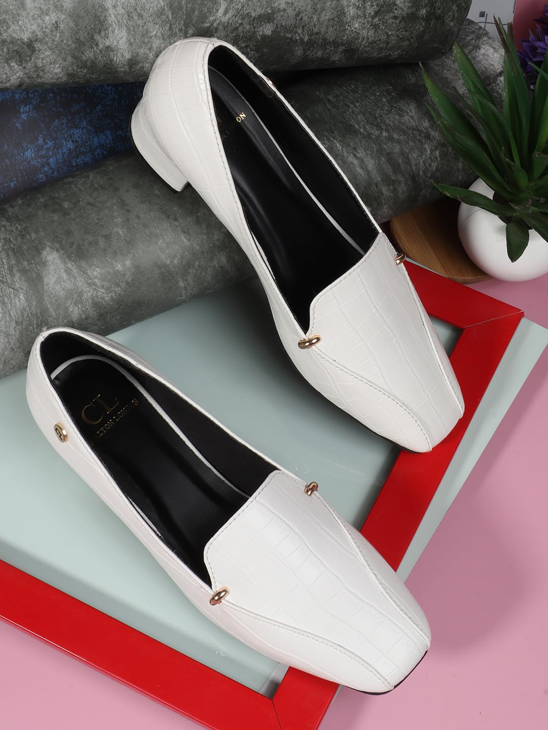 Carlton London Women White Stylish Slip-on Pump Shoes with Block Heels, Square Toe for Party, Office and Daily Use (38)