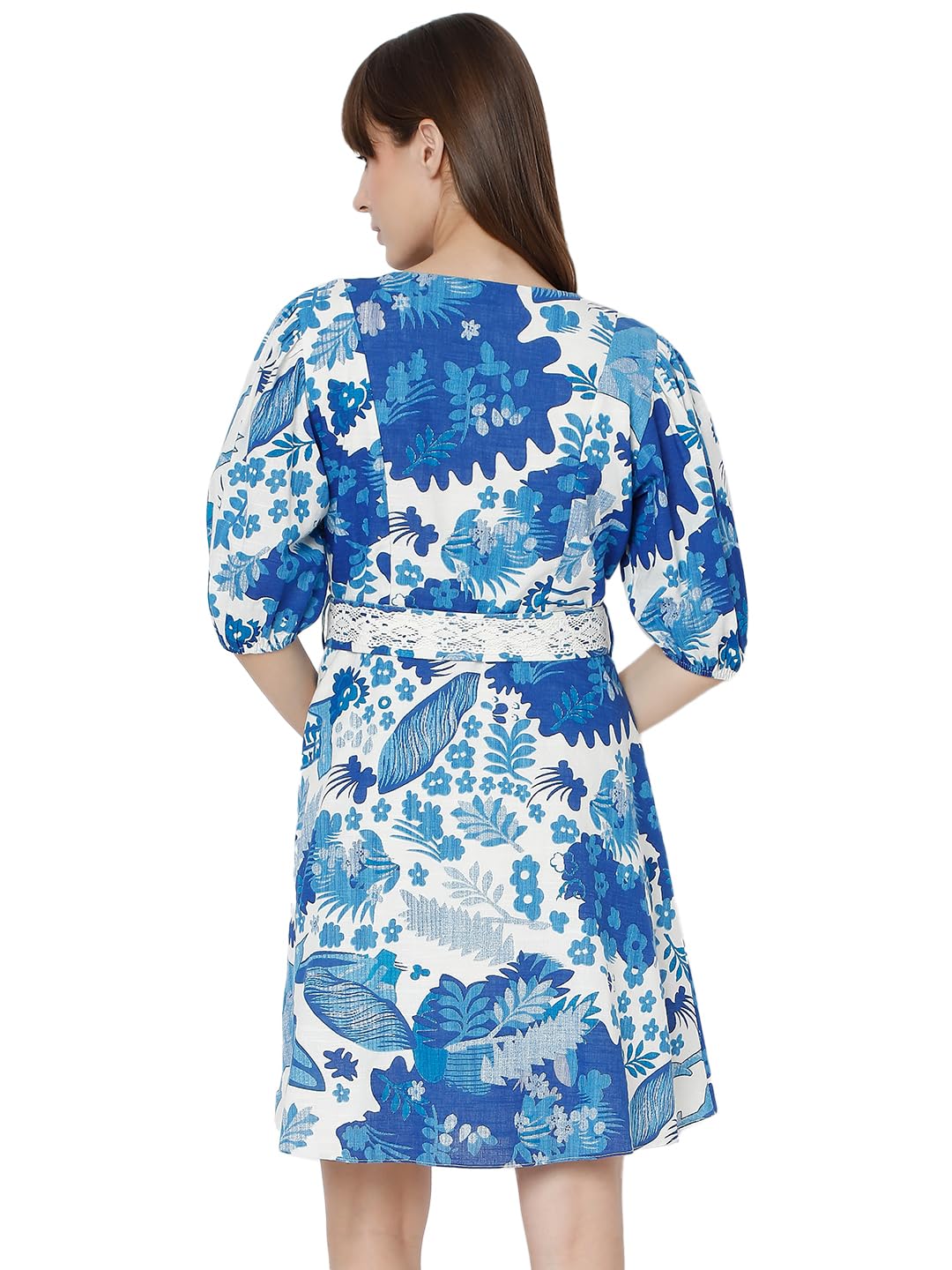 VERO MODA Women's Fit and Flared Blue Dress