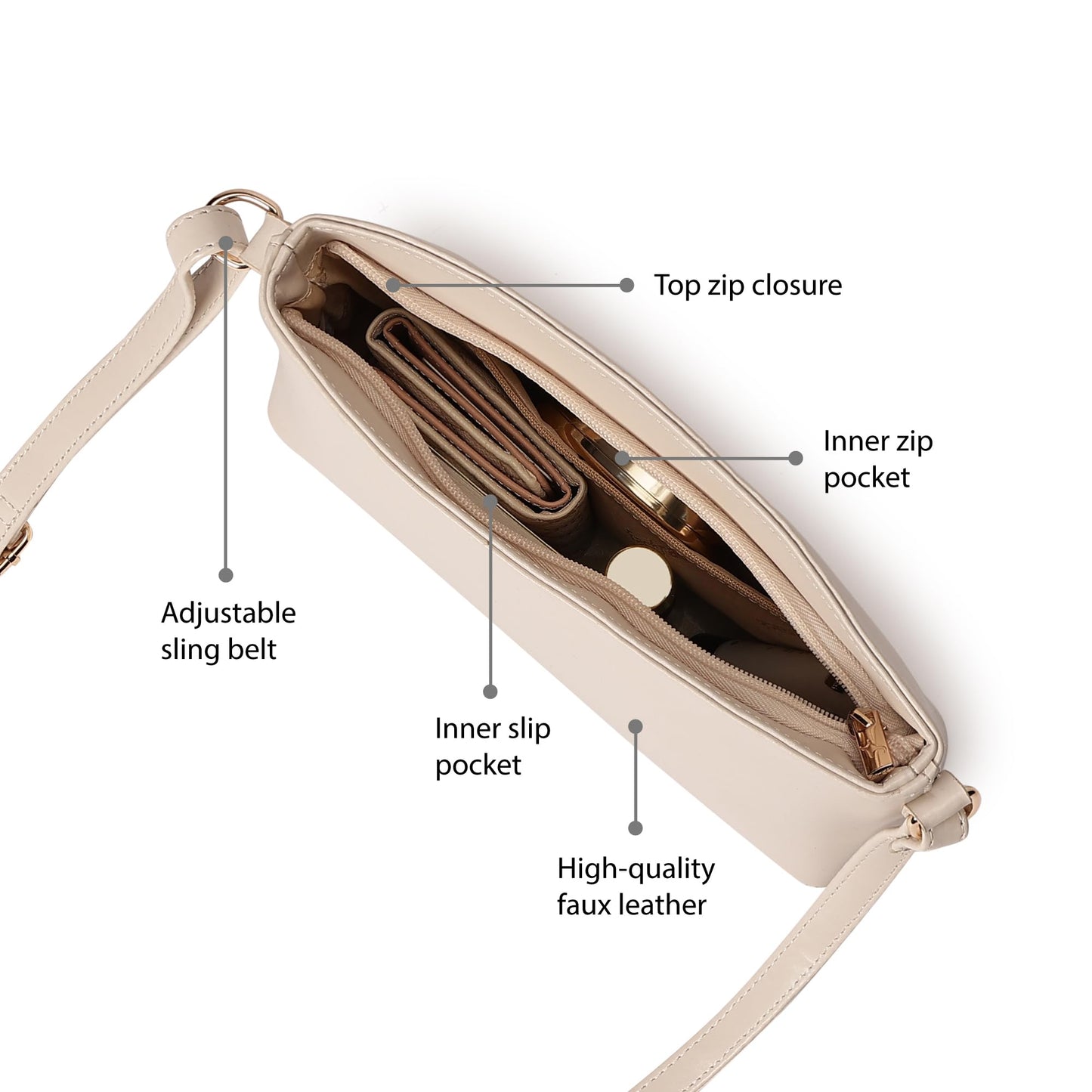 Fastrack Women and Girls Solid Casual Sling Bag, And With Adjustable Sling Strap, Beige