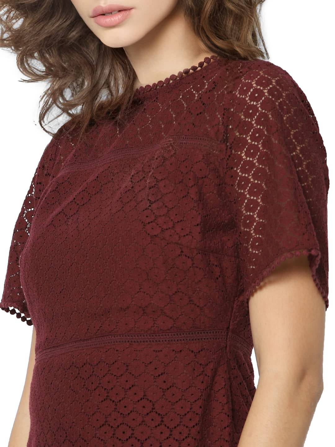 Only Women's Above The Knee Dress (15261118-Fig_Fig_Maroon_XS)