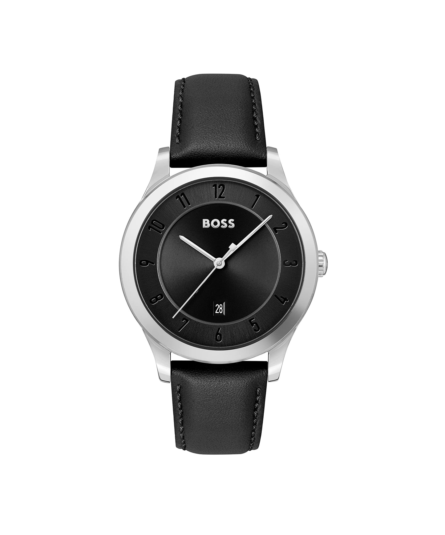 BOSS Purity Qtz Basic Calendar Black Round Dial Men's Watch|Black Leather Material|Black Color Band - 1513984