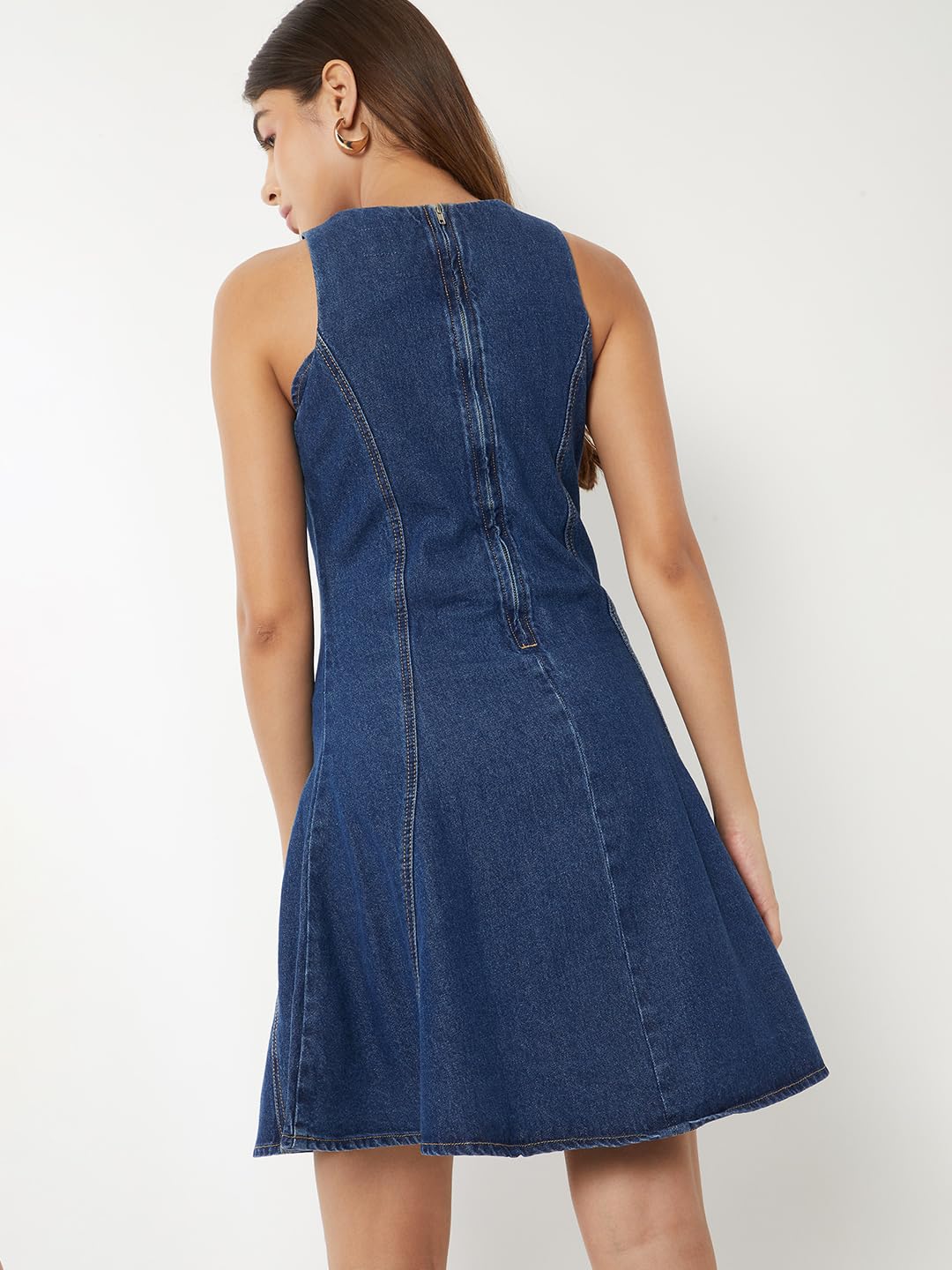 Max Women Solid A-line Dress(Blue_L)