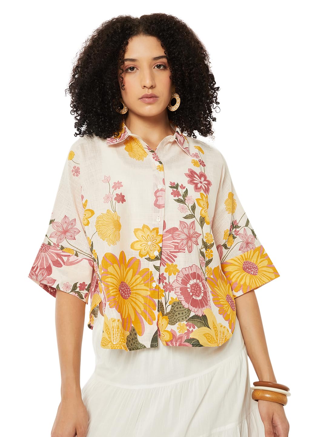 Max Women Floral Print Shirt(Off White_M)
