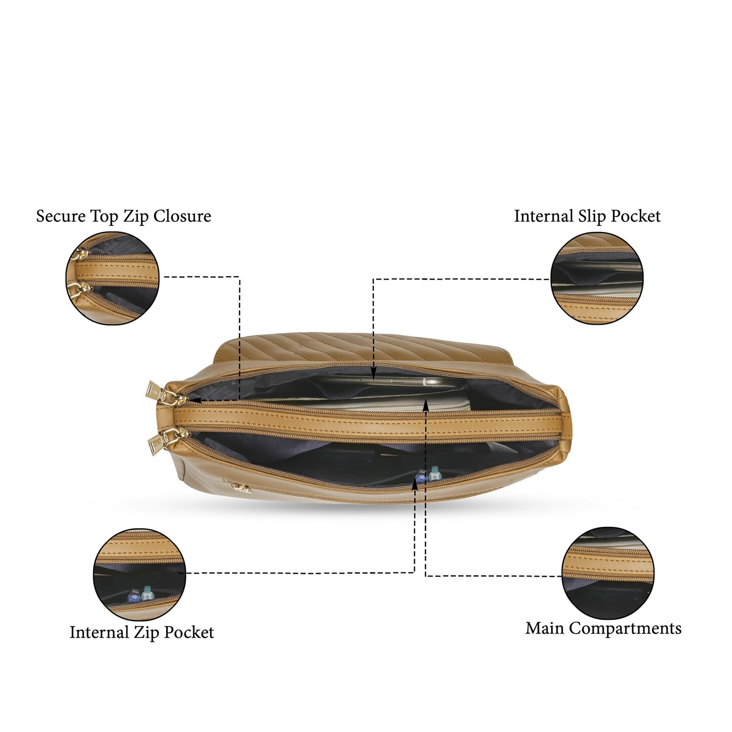 Caprese Jessica Hobo Medium Brown Bag for Women Shoulder Bag with Adjustable Strap|Back Zip|Trendy New Shape, Spacious Design, Ideal for Office, Daily Use, and Travel