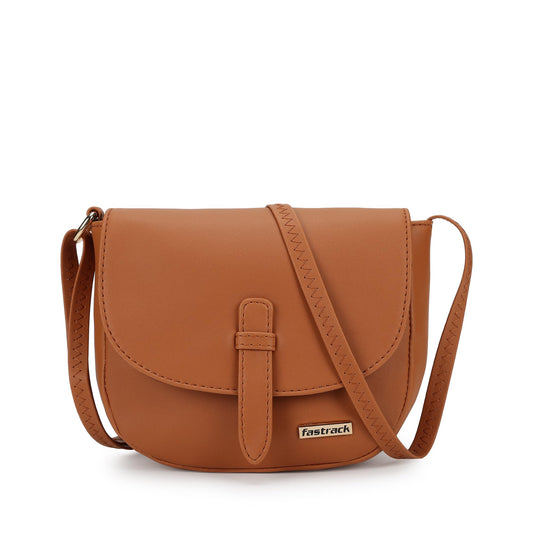 Fastrack Solid Sling Bag For Women, Girls and Ladies| with Non-Detachable Sling Strap | Durable PU Construction, Tan