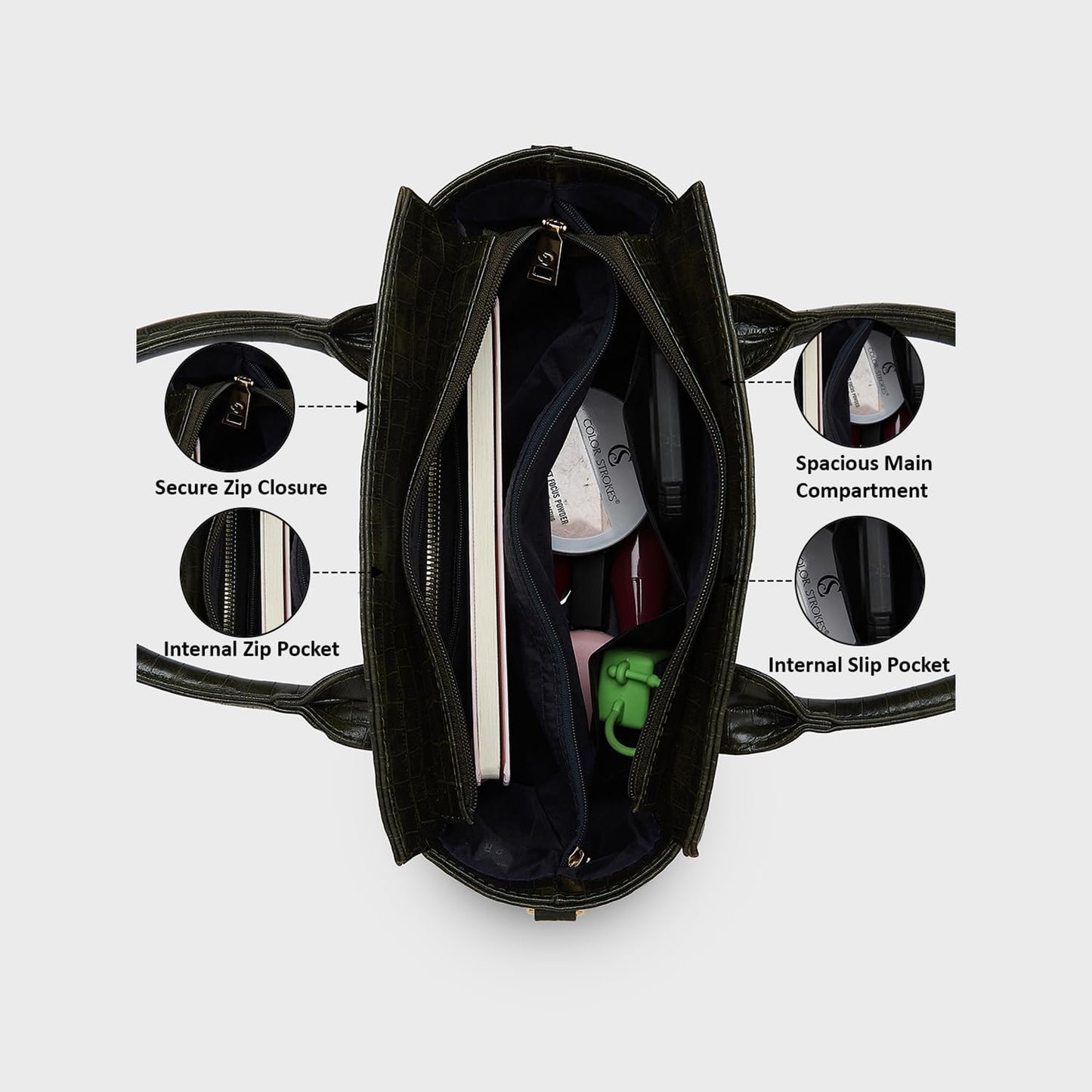 Caprese Cristina Satchel Medium Green Bag with Adjustable & Detachable Strap - Versatile Shoulder, Crossbody & Handheld Bag for Work, Travel, and Everyday Use - Spacious with Multiple Compartments