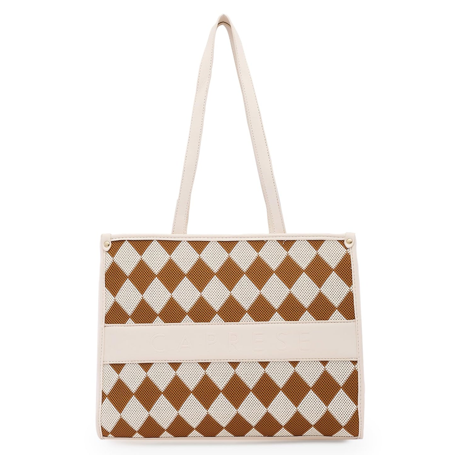 Caprese Checker Tote Bag, Medium-Cream | Stylish Handbag for Women | Spacious, Versatile Office & Daily Essentials Tote | Top Zip Closure