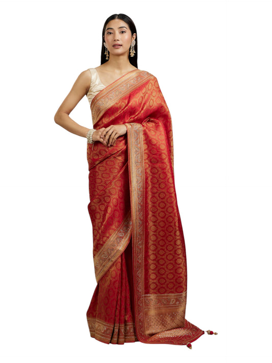 MOHEY Women's Art Silk Zari Weave Saree with Blouse Piece(Red)