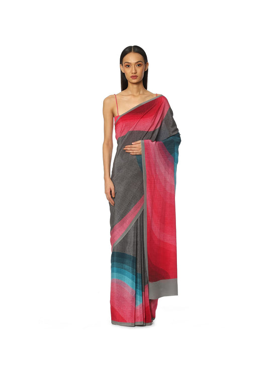 Satya Paul Crepe Grey Medium Printed Silk Saree