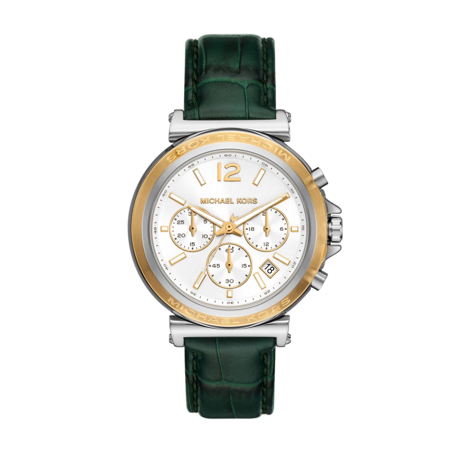 Michael Kors Leather Analog White Dial Women's Watch-Mk7498, Band Color:Green