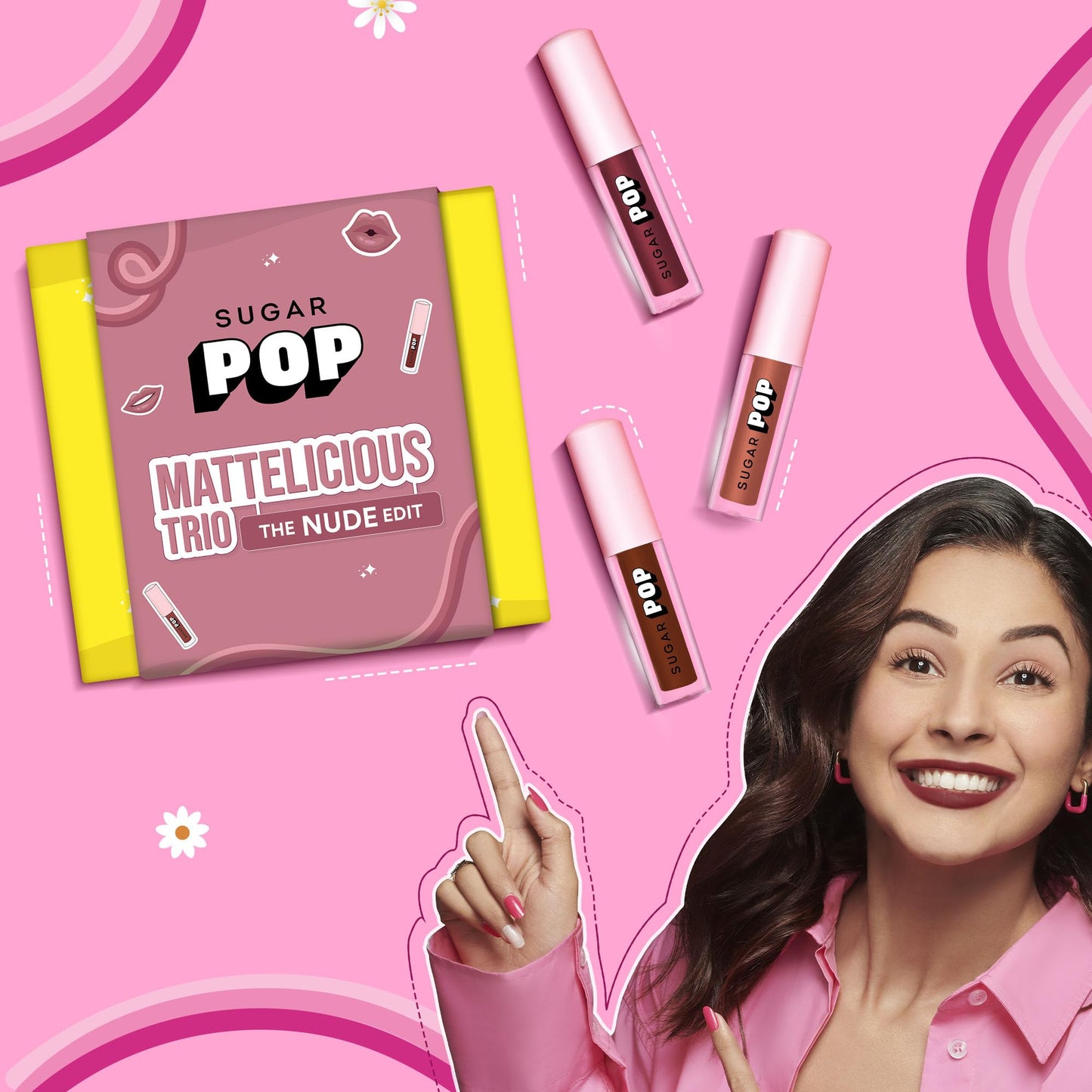 SUGAR POP Mattelicious Trio - The Nude Edit | Set of 3 Nude Brown & Pink Matte Lipcolours | Non-drying, Transfer-proof & Smudgeproof | Suits All Skin Tones