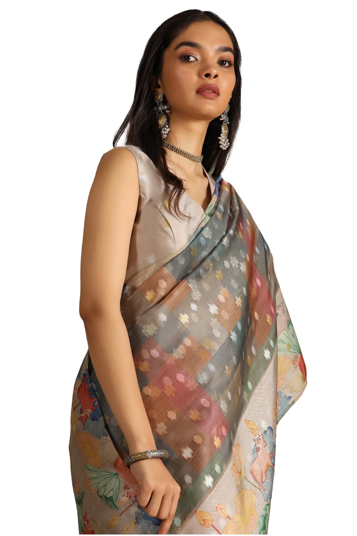 Soch Womens Multicolour Chanderi Pichwai Print Saree