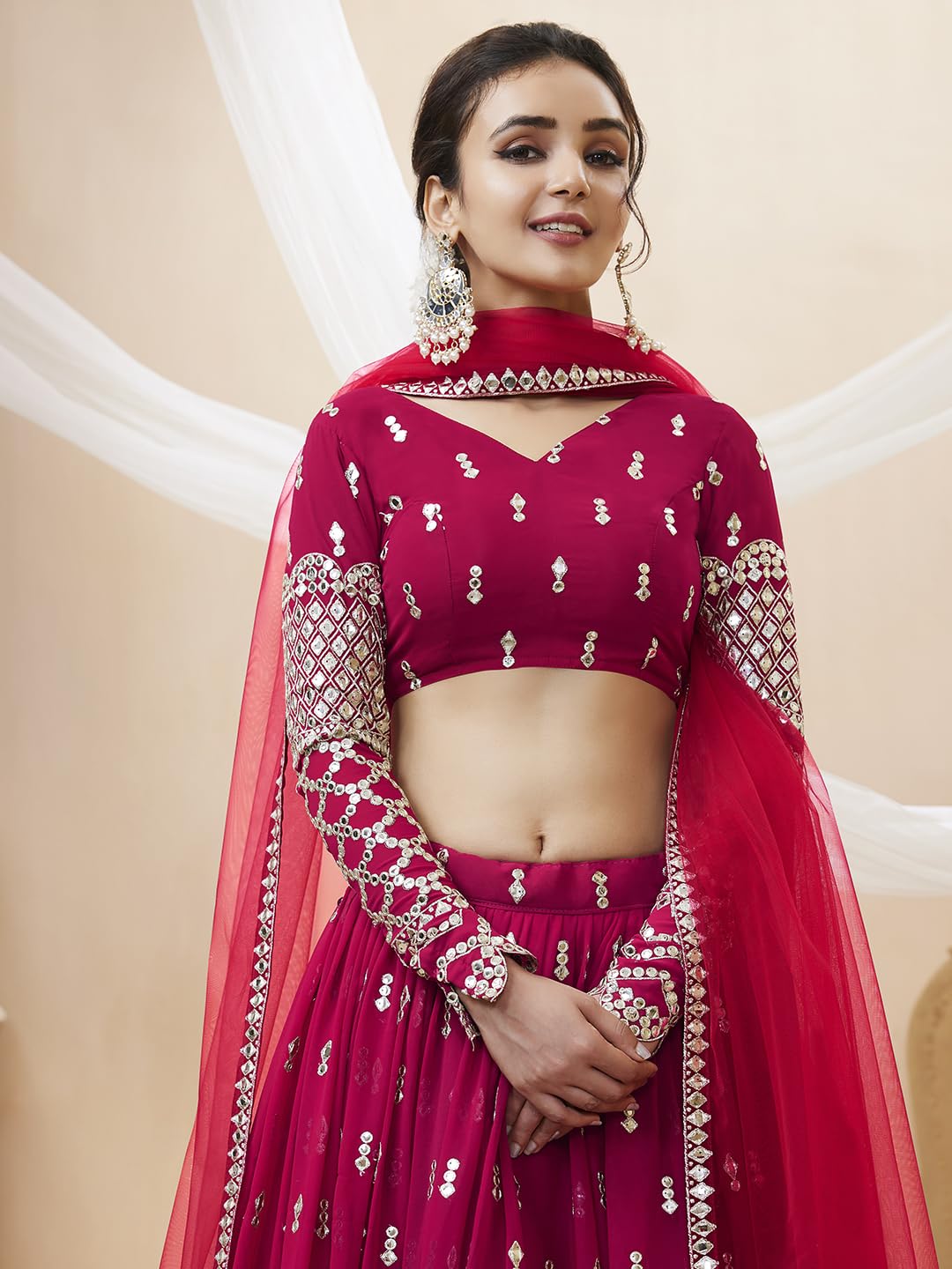 Zeel Clothing Women's Georgette Semi-Stitched Lehenga Choli Hot Pink Free Size