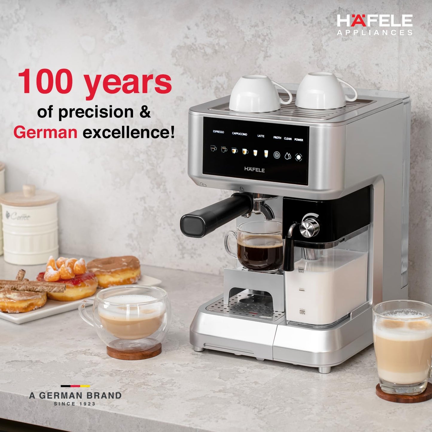 HAFELE U-Kaffee Nova Coffee Machine| 20-Bar Pump Pressure | Removable Water Tank (1.6 L)| Rapid Thermoblock Technology | Built-in Semi-automatic Cleaning | 2 Year Warranty | Silver