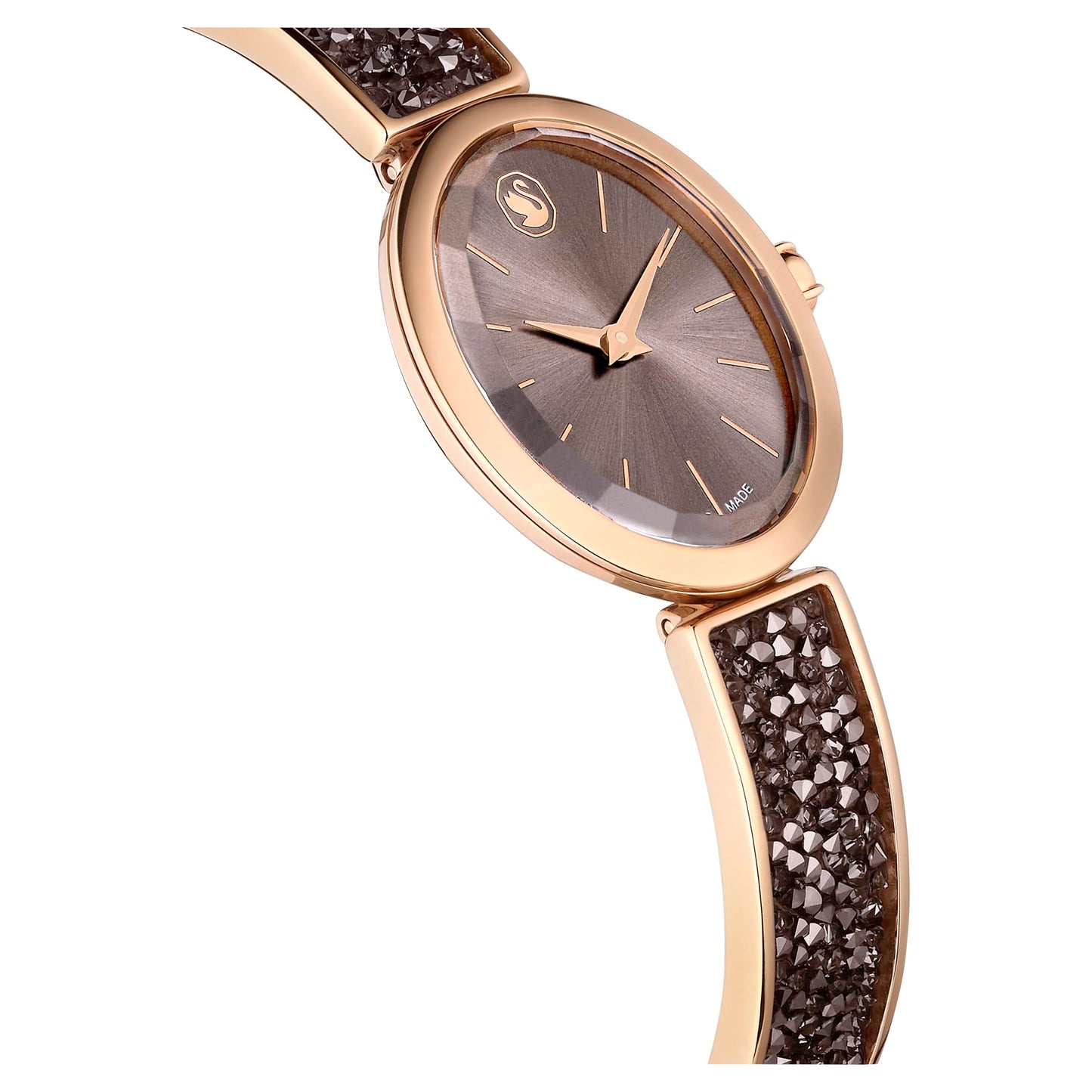 Swarovski Crystal Rock Oval Watch, Swiss Made, Crystal Bracelet, Gray, Rose Gold-Tone Finish