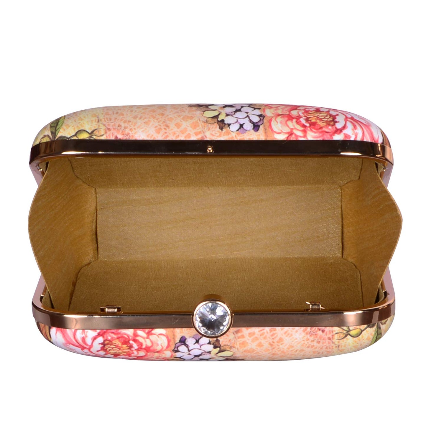 Artklim Beige Based Floral and Bird Printed Clutch Bag For Women With Detachable Chain Strap